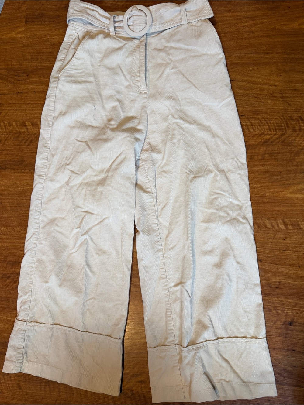Forever 21 Cream Wide-Leg Belted Chinos